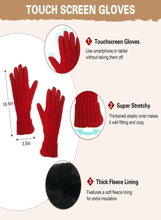 OROOTL Winter Scarf Gloves and Hat Set for Women, Beanie Hat Long Scarf Touchscreen Gloves, Warm 3 in 1 Set for Womens Girls Red - Image 3
